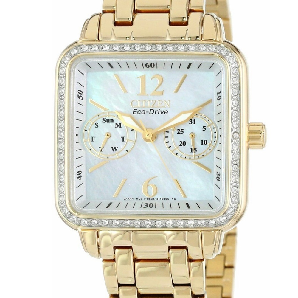 Citizen Eco Drive Mother of Pearl, Gold Tone, Swarovski Crystal, Womens Watch